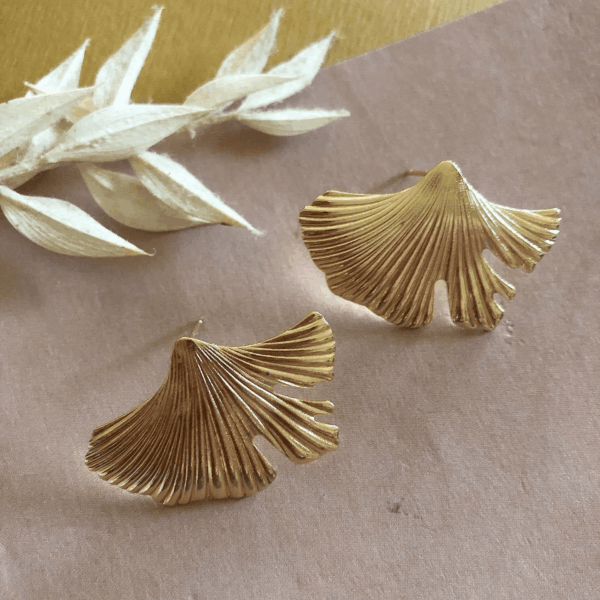 Gold-Plated Ginkgo Leaf Dangle Earrings